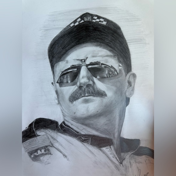 Dale Earnhardt Hand drawn pencil portrait signed by artist. Unframed thick paper - Picture 6 of 10
